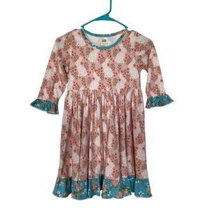 Wildflowers Pink & Blue Girls 8 Bunny Ruffle Floral Dress